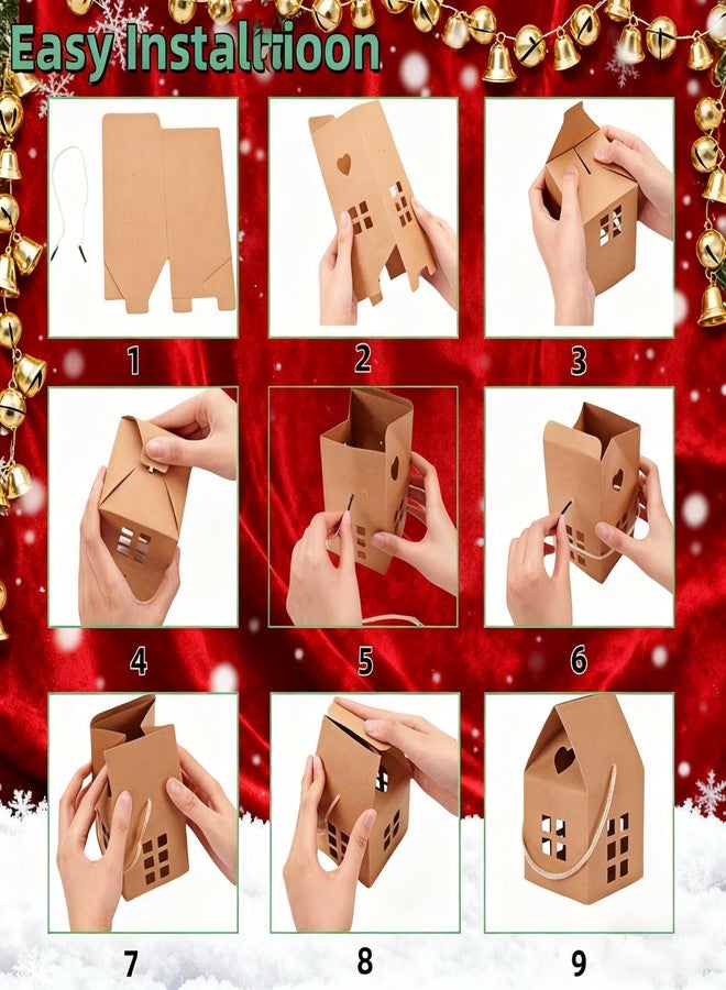 HAN SHENG 30 Pcs Kraft Paper House Shaped Candy Boxes 3.15x3.15x2.95 Inch, Gift & Favor Boxes for Wedding, Christmas, Birthday, Party Favors, Treats, Decorations - Image 3